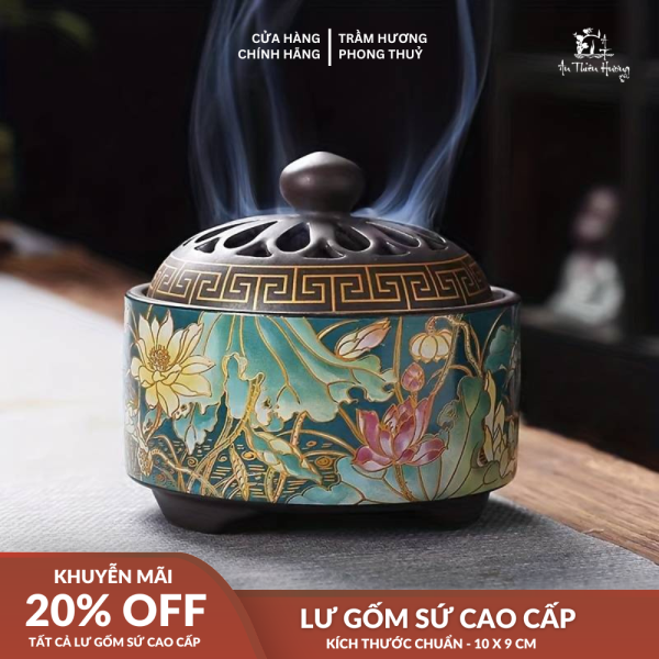 Lư Xông Trầm Hương Bằng Gốm Tráng Men Hoa Văn Độc Đáo