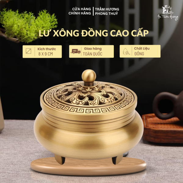 Lư Hương Đồng Đốt Trầm Hoa Văn Như Hình